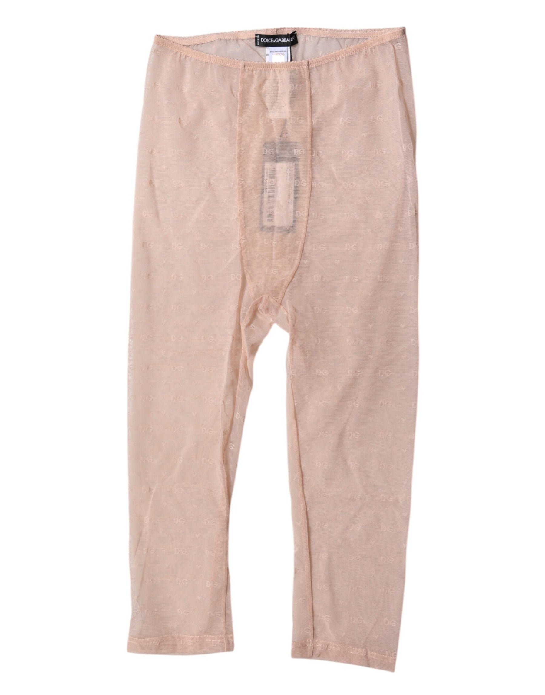 Dolce & Gabbana Beige Logo Lace Lingerie Cropped Strumpfhosen Unterwäsche