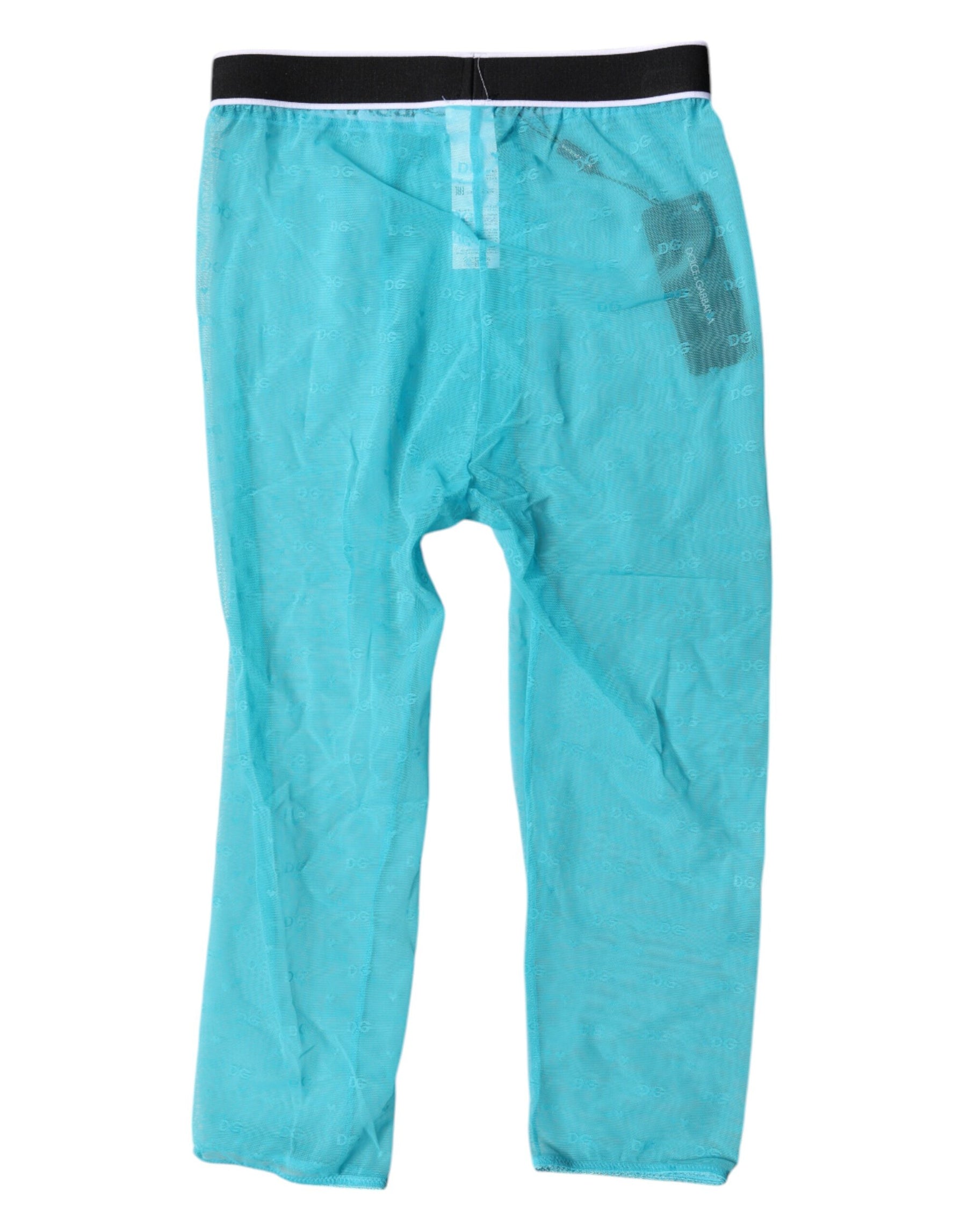 Dolce & Gabbana Hellblaue DG Logo Nylon Cropped Strumpfhose Unterwäsche
