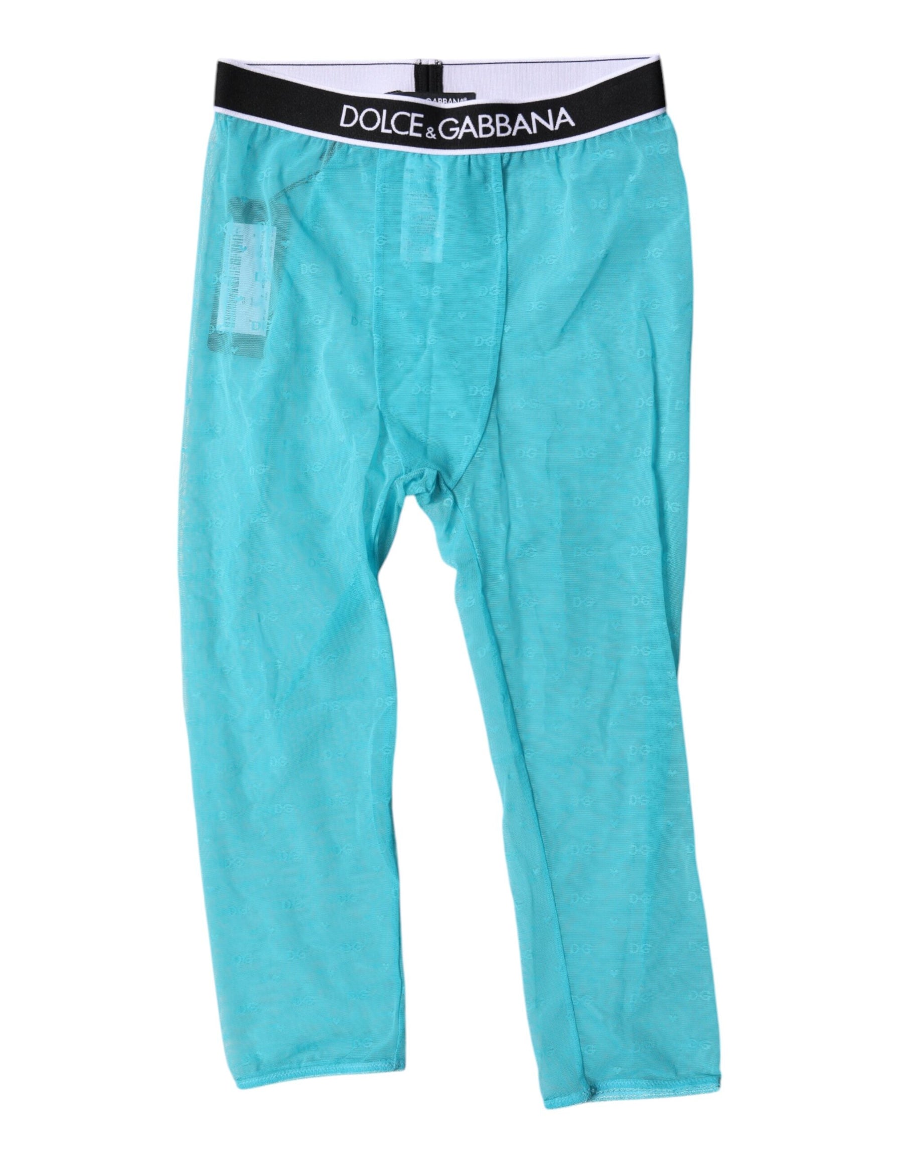 Dolce & Gabbana Hellblaue DG Logo Nylon Cropped Strumpfhose Unterwäsche