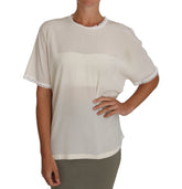 Dolce & Gabbana Weißes cremefarbenes Seiden-Spitzen-Top Bluse T-Shirt
