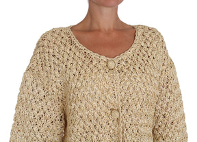 Dolce & Gabbana Beige Strickjacke gehäkelt gestrickt Raffia Pullover