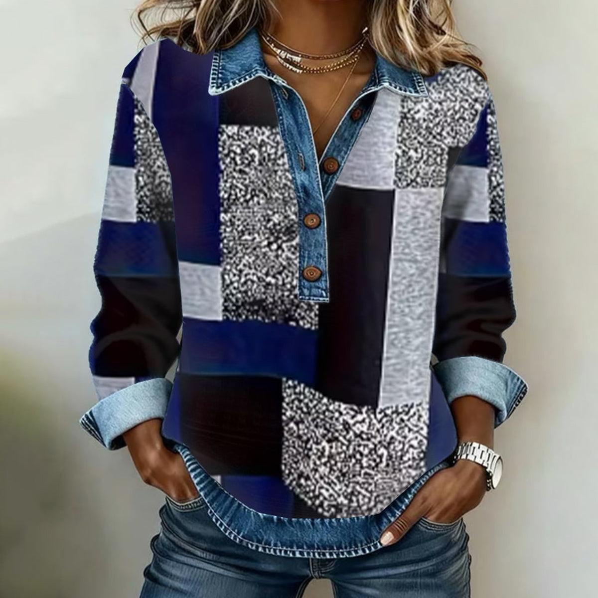 Winter Color Block Denim Top – Kuscheliger Streetstyle