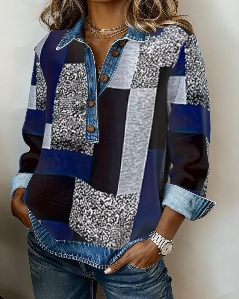 Winter Color Block Denim Top – Kuscheliger Streetstyle