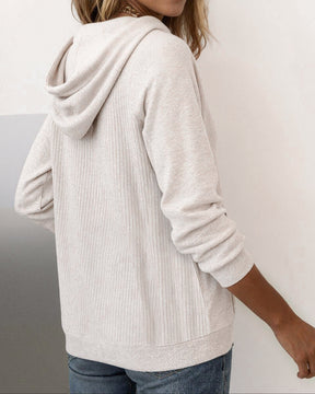 Kuscheliger Winter Hoodie Damen aus Rippstrick in Beige