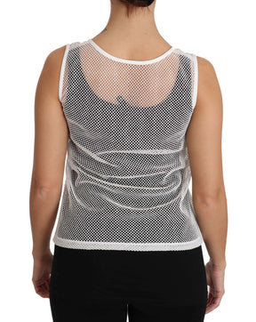 Dolce & Gabbana Weißes Netz-Transparentes ärmelloses Tank-Top