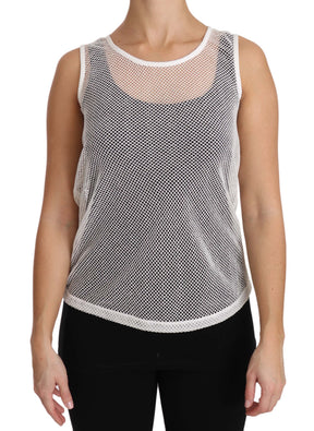 Dolce & Gabbana Weißes Netz-Transparentes ärmelloses Tank-Top