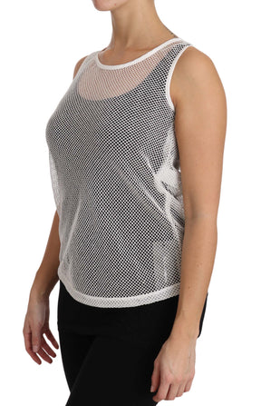 Dolce & Gabbana Weißes Netz-Transparentes ärmelloses Tank-Top