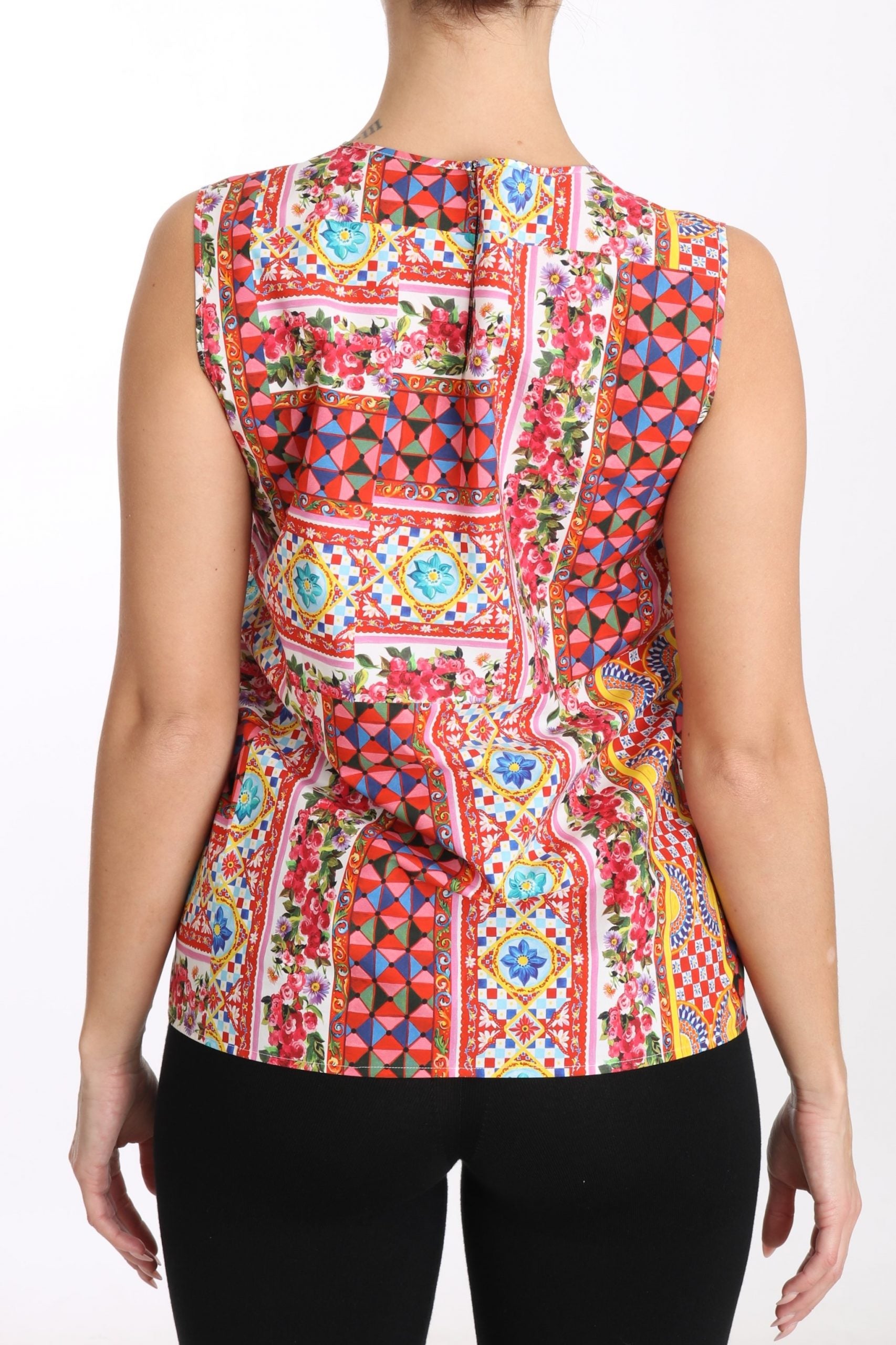 Dolce & Gabbana Carretto Print Tanktop aus reiner Baumwolle Floral Bluse