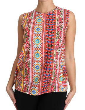 Dolce & Gabbana Carretto Print Tanktop aus reiner Baumwolle Floral Bluse
