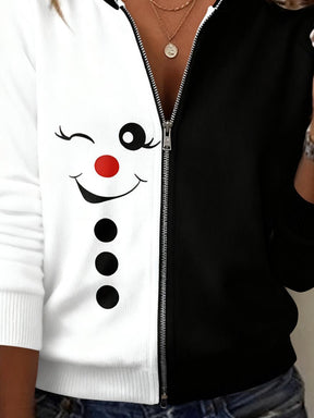 Winterlicher Charme: Winking Face Print Zip-Up Outerwear für Stil & Komfort