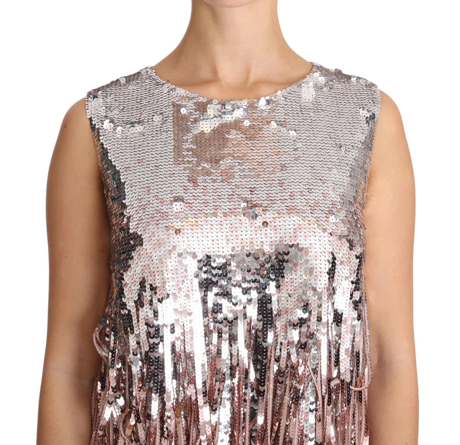 Dolce & Gabbana Goldenes rosa Pailletten-Fransen-Tanktop