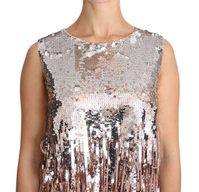 Dolce & Gabbana Goldenes rosa Pailletten-Fransen-Tanktop