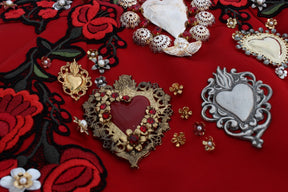 Dolce & Gabbana Rote Seidenkristallrosen Shorts
