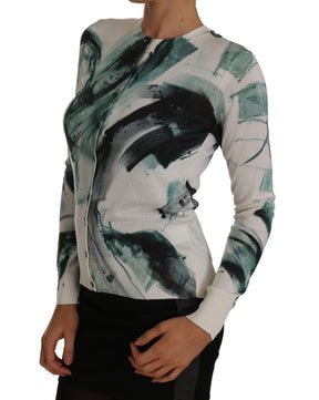 Dolce & Gabbana Weißer Seiden-Cardigan Leichter Pinselstrich-Pullover