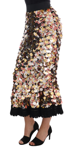 Dolce & Gabbana Goldfarbener Schößchenrock mit hoher Taille und Paillettenbesatz