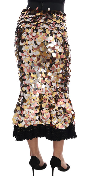 Dolce & Gabbana Goldfarbener Schößchenrock mit hoher Taille und Paillettenbesatz