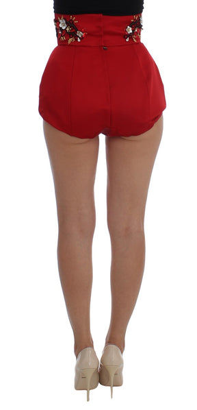 Dolce & Gabbana Rote Seidenkristallrosen Shorts