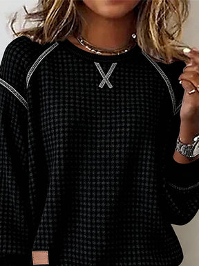 Kuscheliges Waffle Sweatshirt Schwarz – Winter Basic Damen