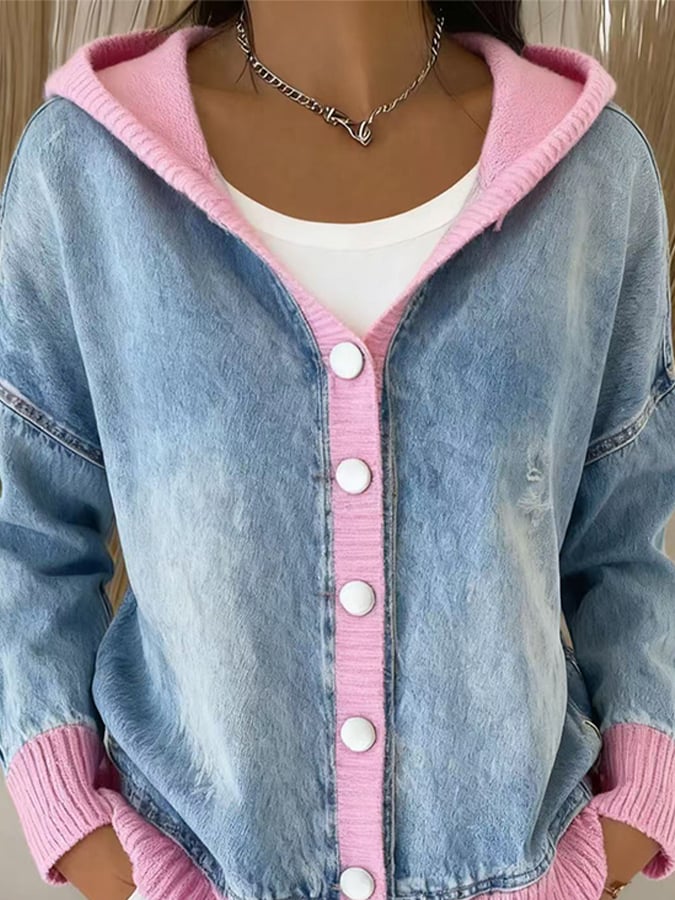 Winter Damen Jeansjacke mit Kapuze – warm und casual