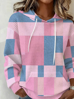 Winter Hoodie Damen rosa blau – kuscheliger Waffel Look