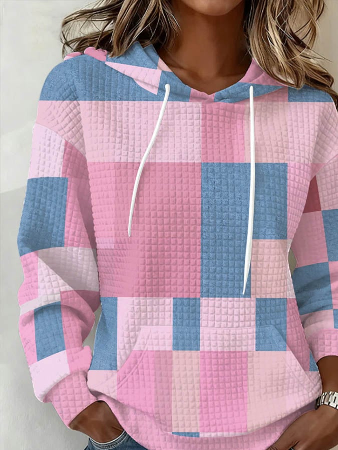 Winter Hoodie Damen rosa blau – kuscheliger Waffel Look