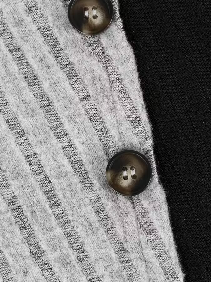 Damen Winter Strickpullover Patchwork Grau Schwarz Kuschelig