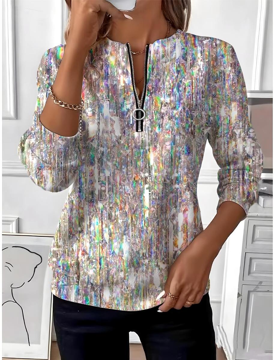 Chic Silver Long Sleeve Top - Feminines Herbstshighlight in Silber