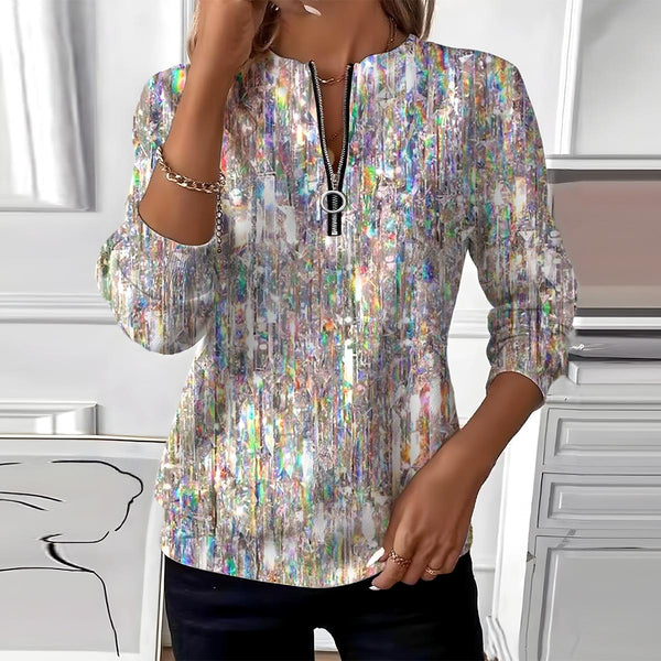 Chic Silver Long Sleeve Top - Feminines Herbstshighlight in Silber