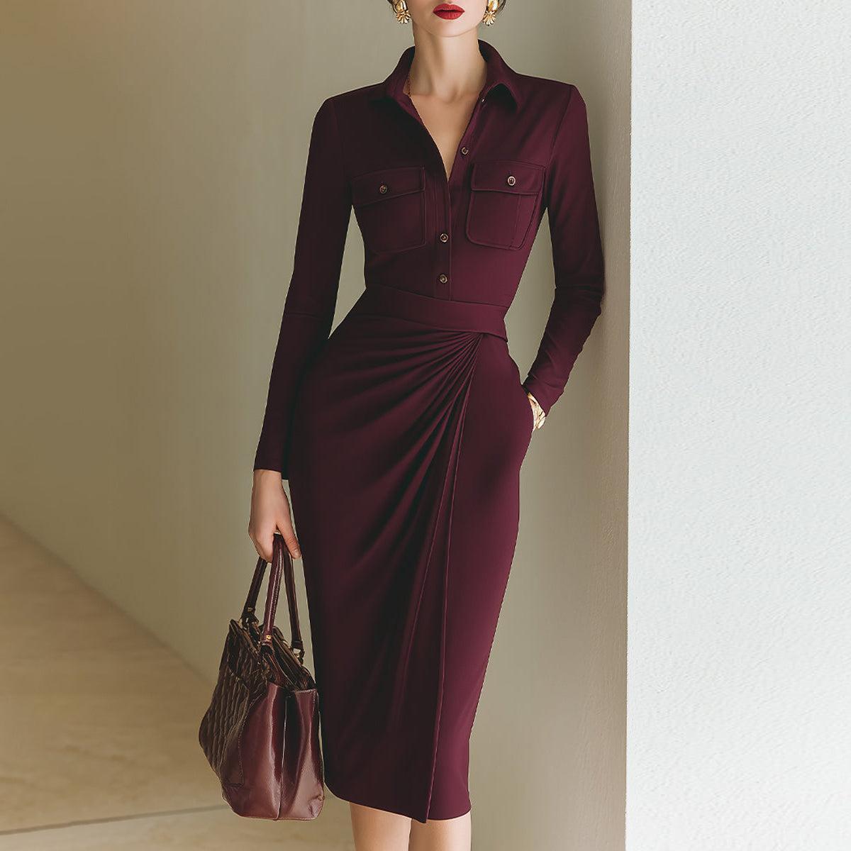 Elegantes Burgunderrotes Midi-Kleid - Ihr stilvoller Begleiter für den Winter