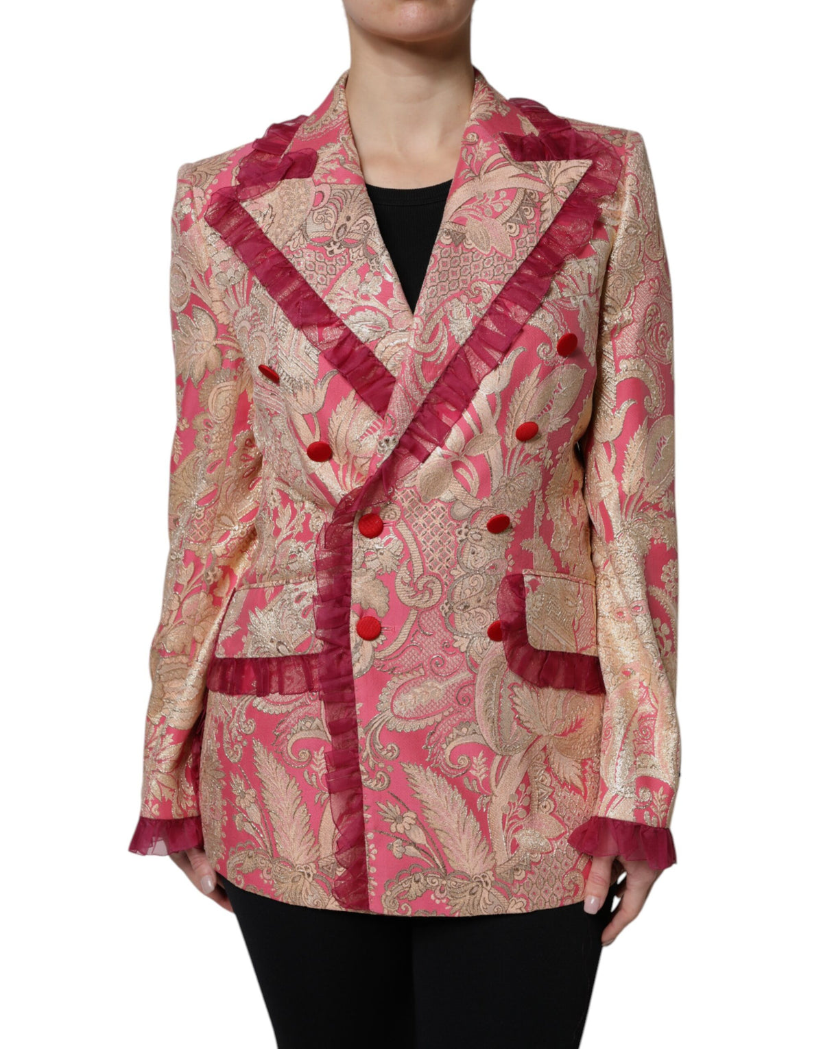Dolce & Gabbana Rosa Gold Jacquard Nylon Mantel Blazer Jacke