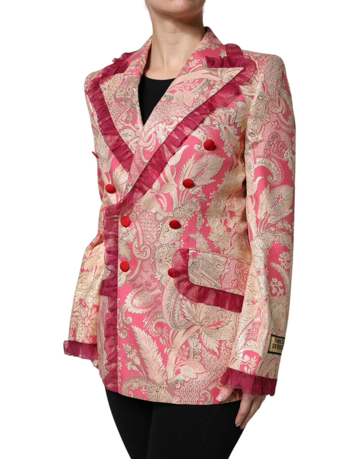 Dolce & Gabbana Rosa Gold Jacquard Nylon Mantel Blazer Jacke