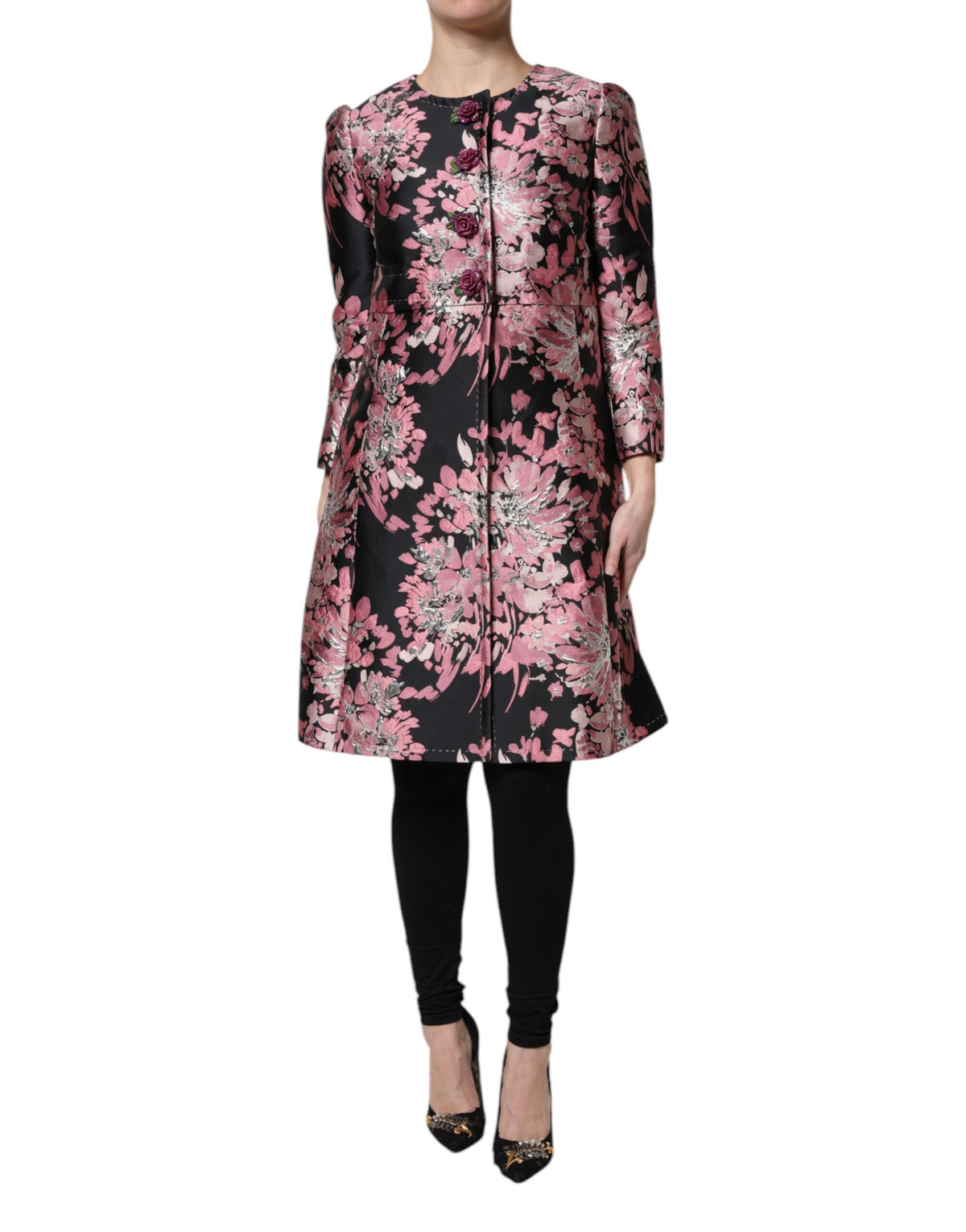 Dolce & Gabbana Rosa Schwarz Floral Brokat Trenchcoat Jacke