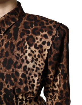 Dolce & Gabbana Brauner Leopard Seidenmantel mit Knopfleiste Jacke