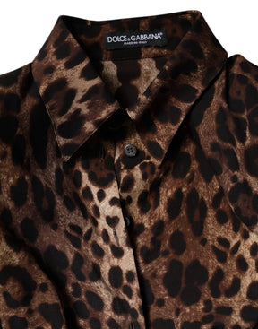 Dolce & Gabbana Brauner Leopard Seidenmantel mit Knopfleiste Jacke