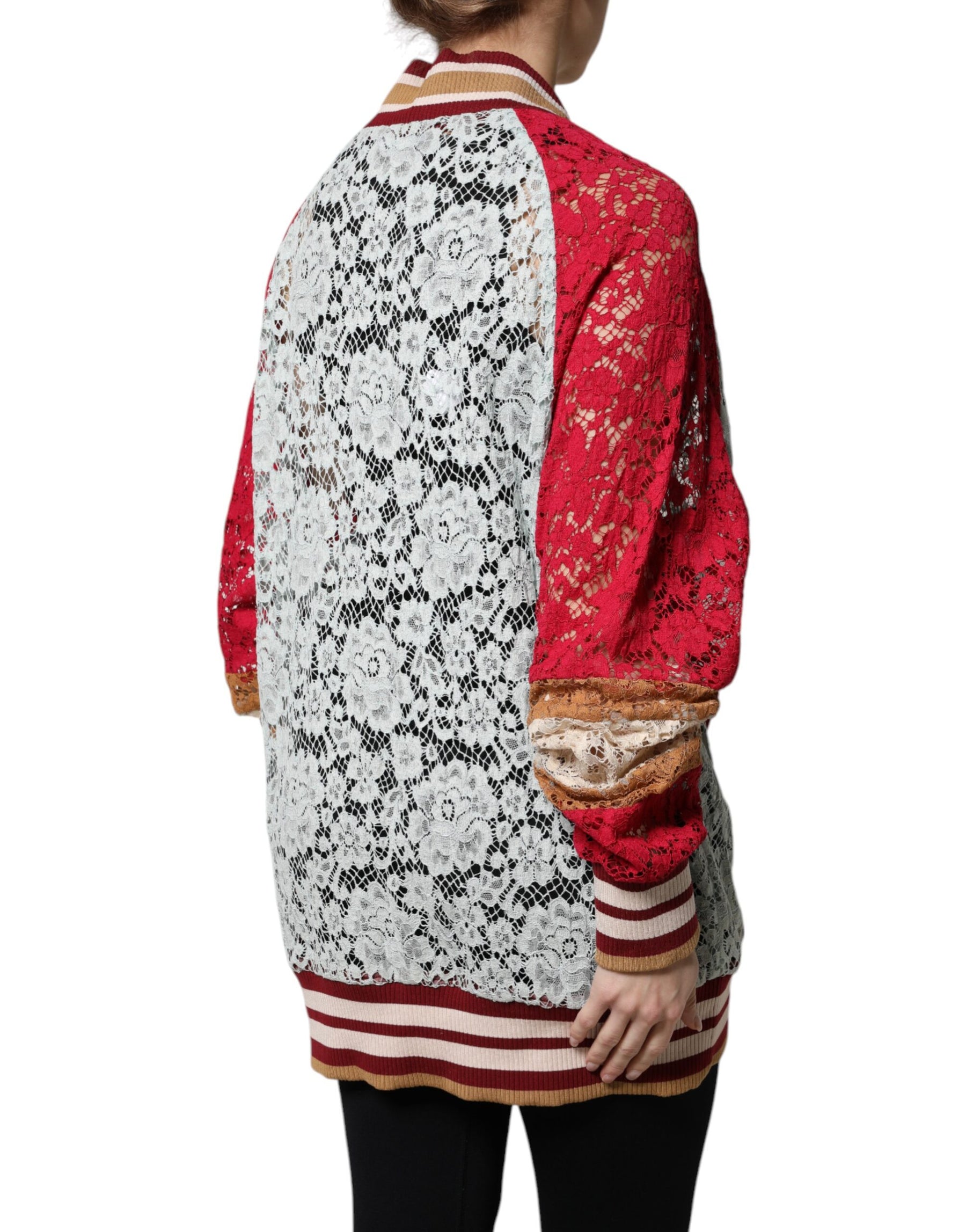 Dolce & Gabbana Mehrfarbige Strickjacke mit floraler Spitze