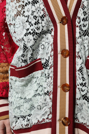 Dolce & Gabbana Mehrfarbige Strickjacke mit floraler Spitze