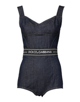 Dolce & Gabbana Blauer Baumwoll-Stretch-Bodycon-Denim-Bodysuit ohne Ärmel