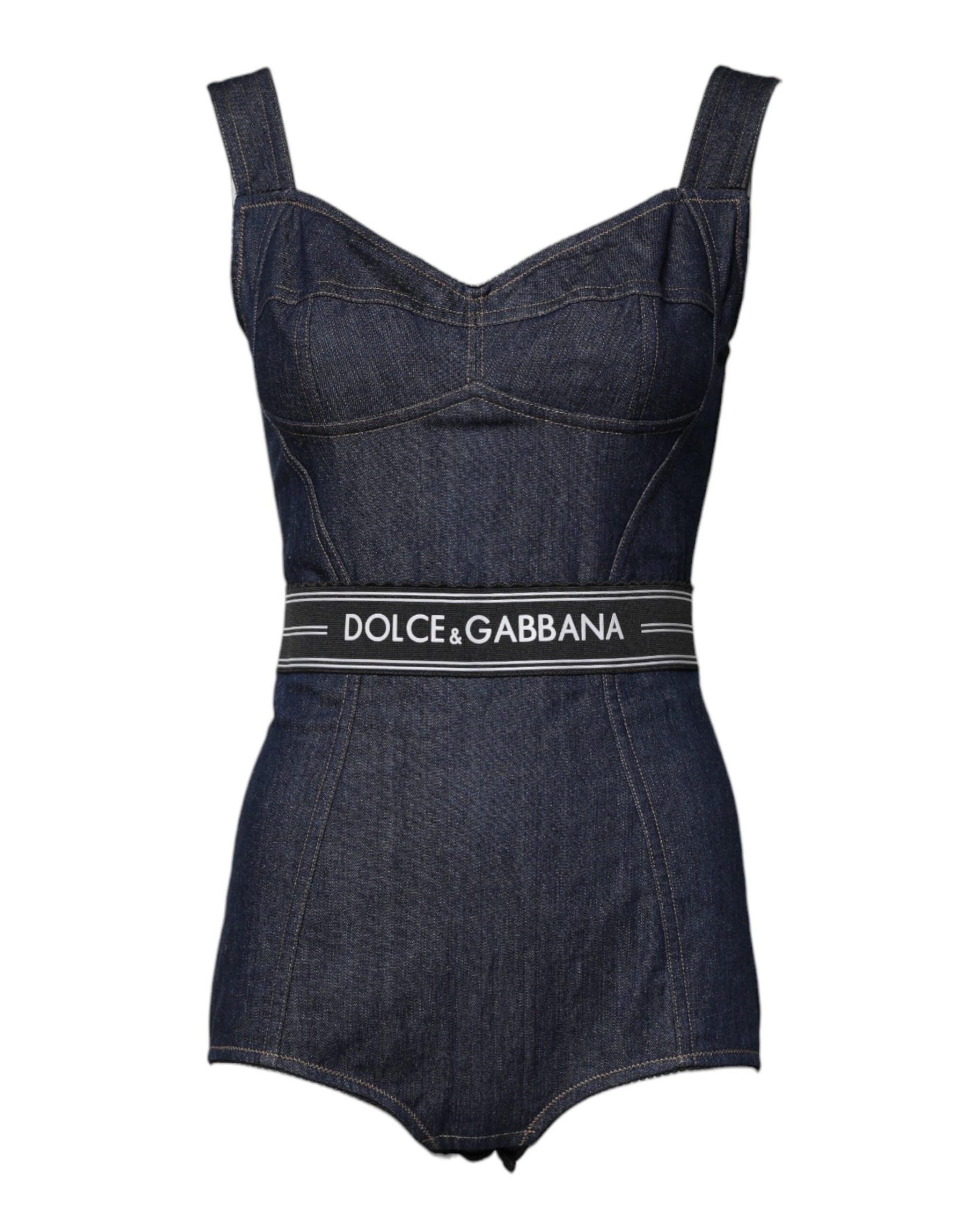 Dolce & Gabbana Blauer Baumwoll-Stretch-Bodycon-Denim-Bodysuit ohne Ärmel