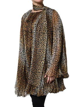 Dolce & Gabbana Braunes Chiffon-Kleid mit Leopardenmuster und Schal