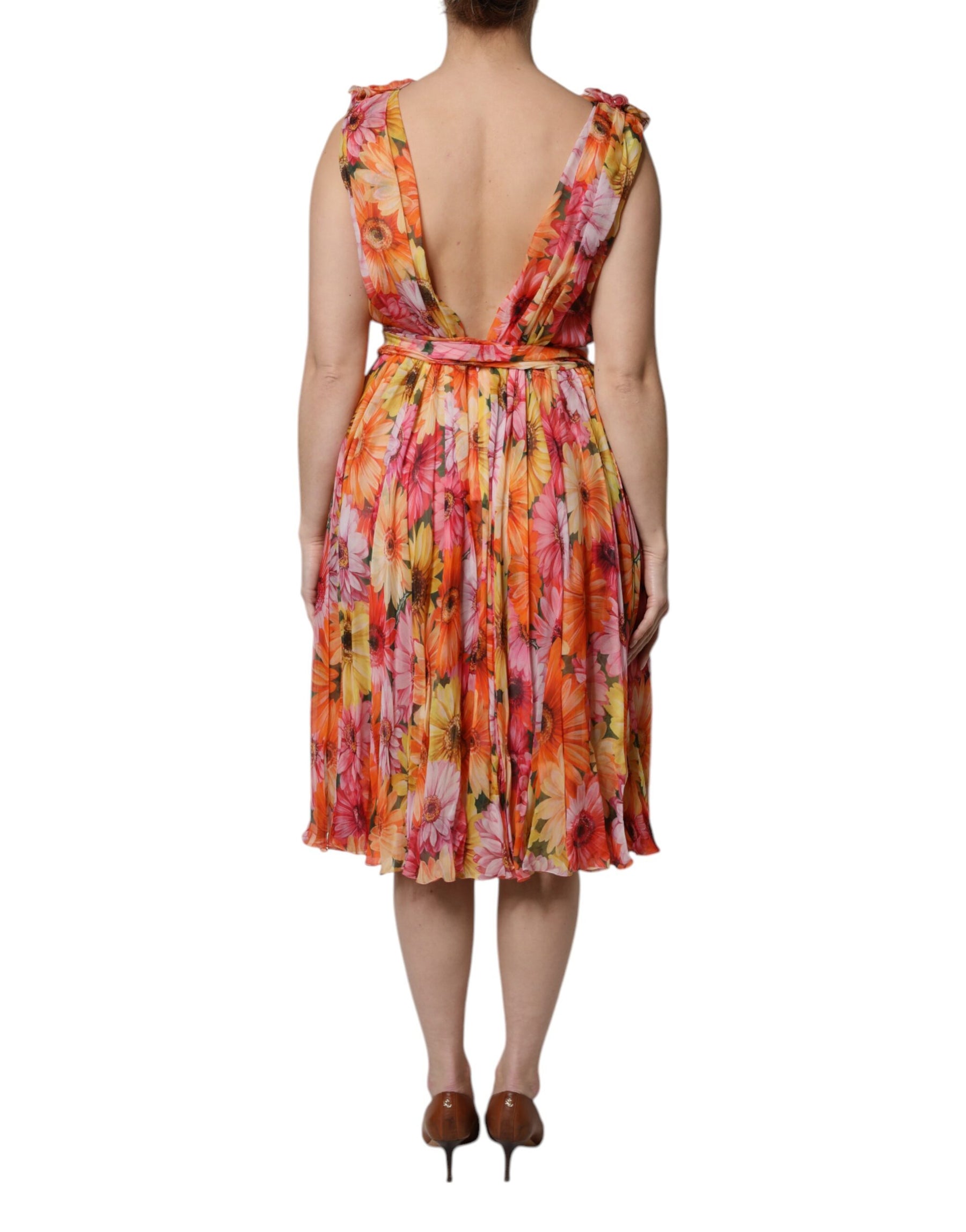 Dolce & Gabbana Multicolor Floral Seide V-Ausschnitt Chiffon Kleid