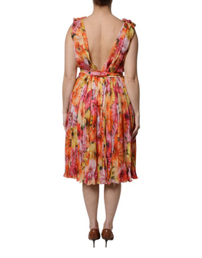 Dolce & Gabbana Multicolor Floral Seide V-Ausschnitt Chiffon Kleid
