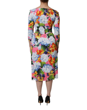 Dolce & Gabbana Multicolor Florales Midikleid mit Seitenschlitz
