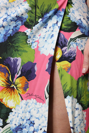 Dolce & Gabbana Multicolor Florales Midikleid mit Seitenschlitz