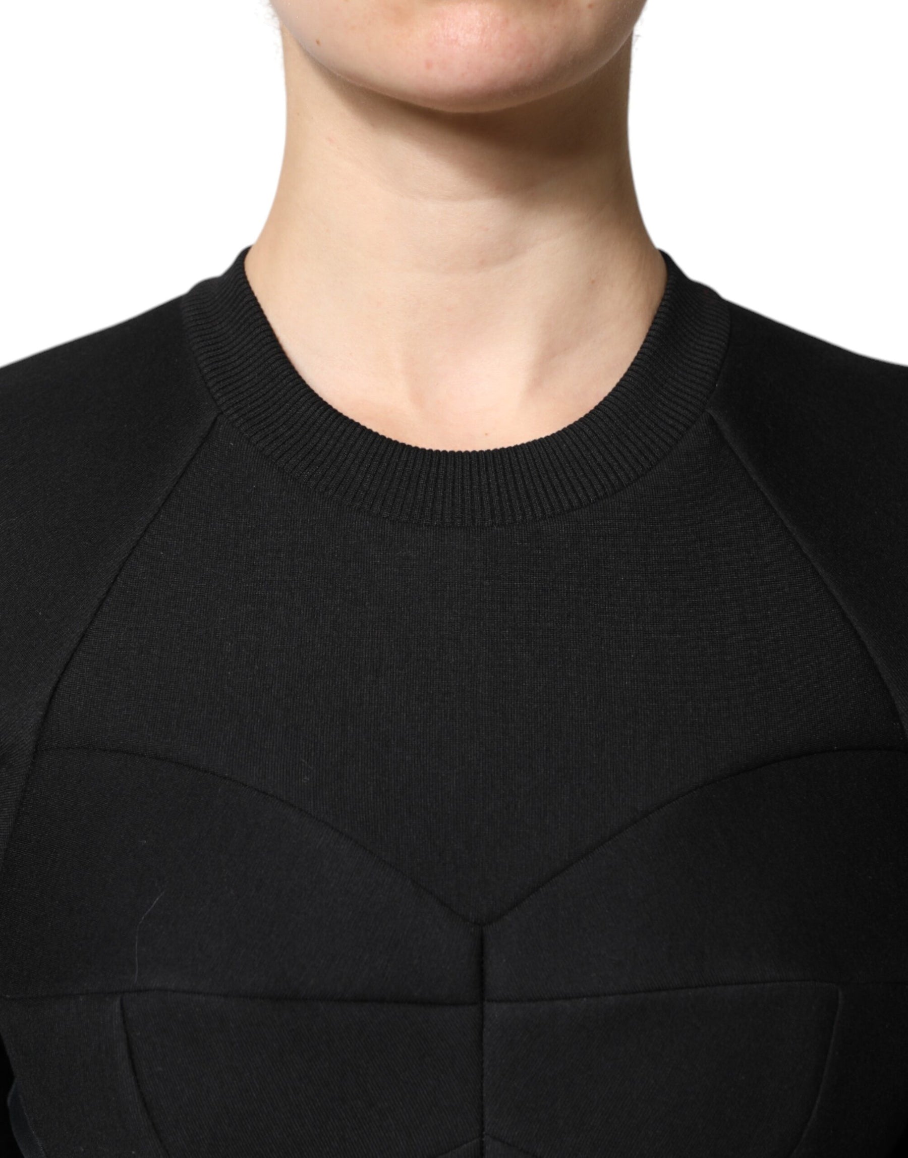 Dolce & Gabbana Schwarzes Baumwoll-Minikleid mit langen Ärmeln und A-Linie