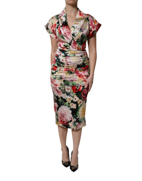 Dolce & Gabbana Multicolor Floral Kurzärmeliges Etuikleid Midikleid