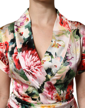 Dolce & Gabbana Multicolor Floral Kurzärmeliges Etuikleid Midikleid
