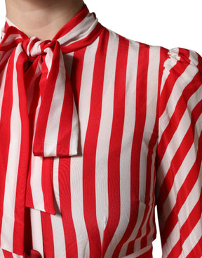 Dolce & Gabbana Weiß-rot gestreiftes Midikleid mit langen Ärmeln