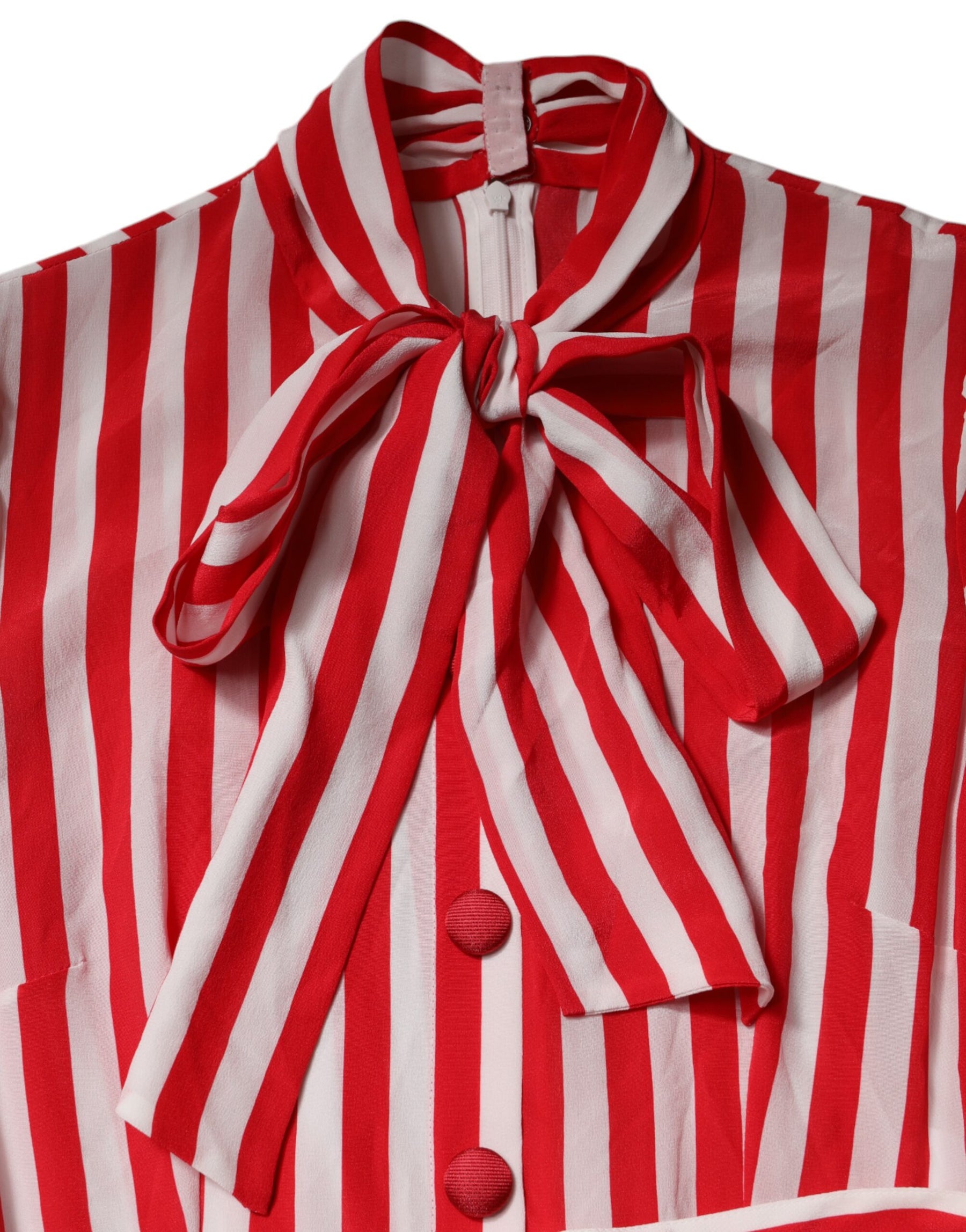 Dolce & Gabbana Weiß-rot gestreiftes Midikleid mit langen Ärmeln