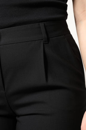 Dolce & Gabbana Schwarze Wollhose mit hoher Taille und Stiefelschnitt