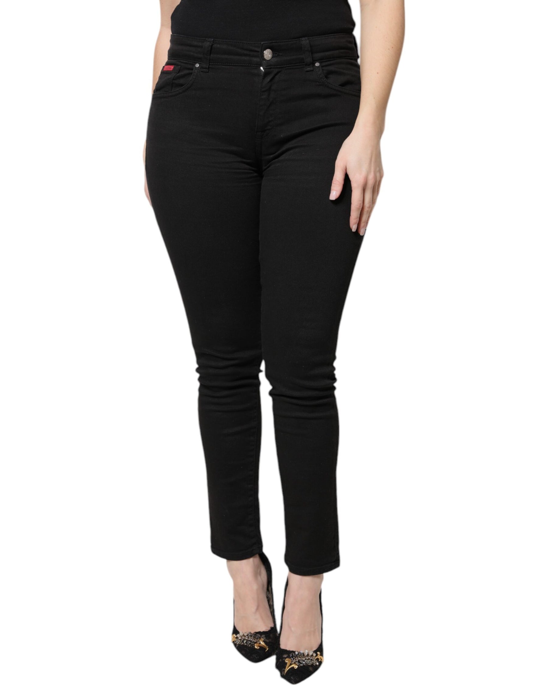 Dolce & Gabbana Schwarze Skinny Denim-Jeans mit hoher Taille aus Baumwolle
